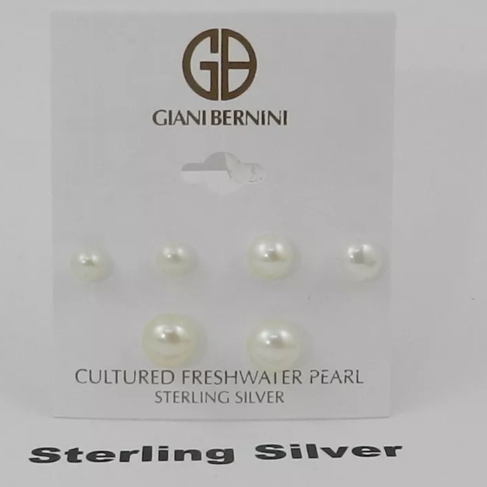NWT Giani Bernini Earrings Set of 3 Freshwater Pearl studs, Sterling Silver 925